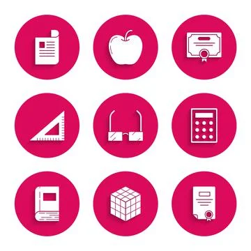 Set Glasses, Rubik cube, Certificate template, Calculator, Book, Triangular Stock Illustration