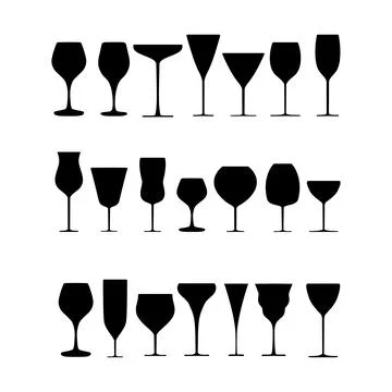 A set of glasses. Vector collection of silhouettes of black wine glasses of Illustrazione stock