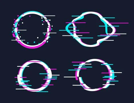 Set of glitch circle frames. Circle glitch effect frame set collection. dis.. Stock-Illustration