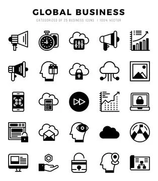 Set of Global Business icons. Vector Illustration. Stock Illustration
