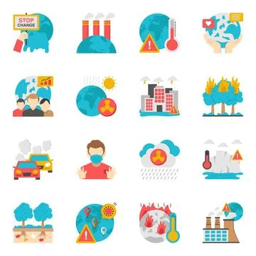 Set of Global Climate Condition Flat Icons Stock Illustration