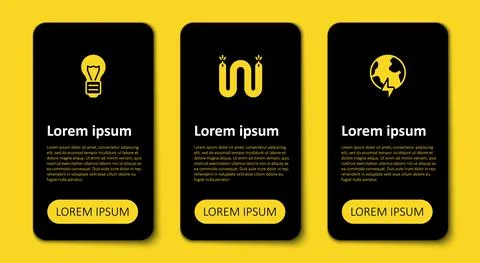 Set Global planet with thunderbolt, Electric cable and Creative lamp light idea 스톡 일러스트