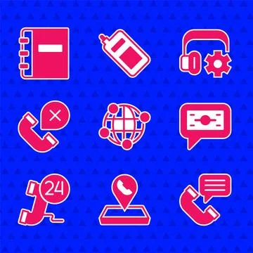Set Global technology Call center location Telephone conversation Stacks pape Illustrazione stock