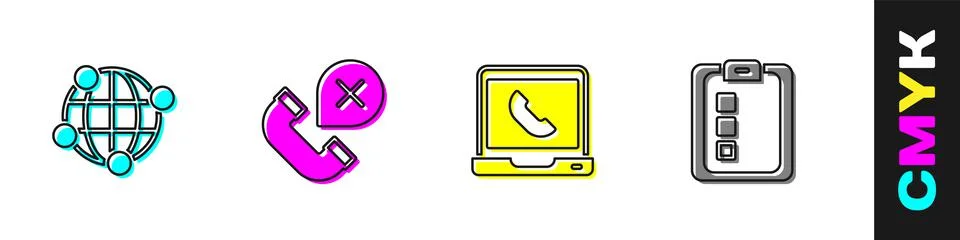 Set Global technology, Declined or missed phone call, Telephone 24 hours support Stock Illustration