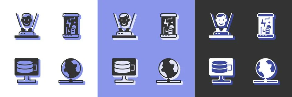Set Global technology, Hologram, Cloud database and Cryogenic capsules icon Stock Illustration