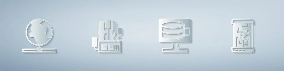 Set Global technology, Mechanical robot hand, Cloud database and Cryogenic Stock Illustration