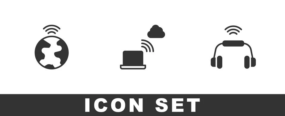 Set Global technology, Network cloud connection and Smart headphones system icon Illustrazione stock