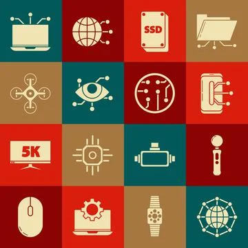 Set Global technology or social network, Gamepad, Smartphone, mobile phone, SSD 스톡 일러스트