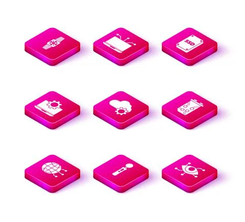 Set Global technology or social network, Gamepad, Laptop and gear, Cloud data Illustrazione stock