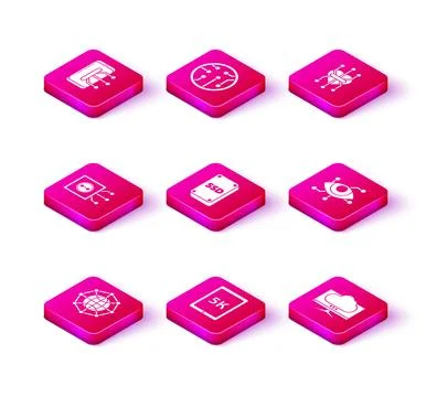 Set Global technology or social network, Tablet with text 5k, Remote control Stock Illustration