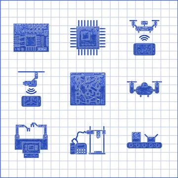 Set Global technology or social network, Drone flying action camera, Assembly Stock Illustration