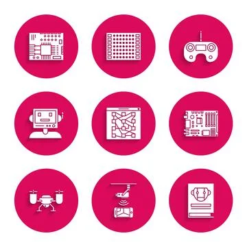Set Global technology or social network, User manual, Electronic computer Stock Illustration