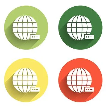 Set Global technology or social network icon isolated with long shadow back.. 스톡 일러스트