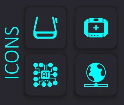 Set Global technology, Smart glasses on spectacles, First aid kit and Neural  Stock Illustration