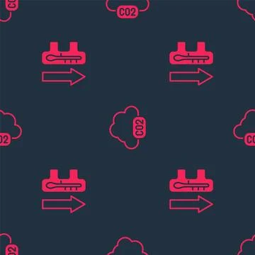 Set Global warming and CO2 emissions cloud on seamless pattern. Vector Illustrazione stock