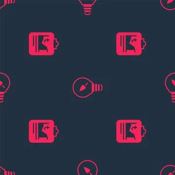 Set Global warming and Light bulb with leaf on seamless pattern. Vector Illustrazione stock