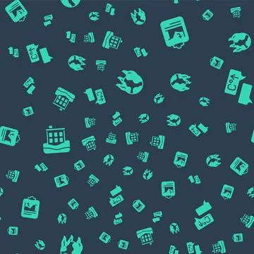 Set Global warming fire, , House flood and  on seamless pattern. Vector Stock Illustration