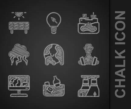 Set Global warming, Problem pollution of the ocean, Nuclear power plant, High Ilustração Stock