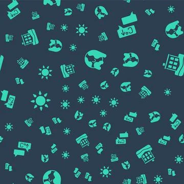 Set Global warming, , Sun and House flood on seamless pattern. Vector Stock Illustration