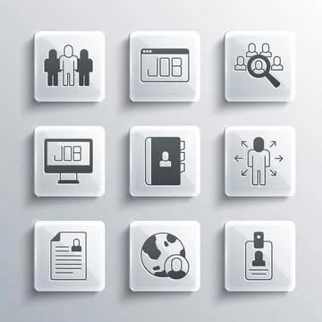 Set Globe and people, Identification badge, Multitasking manager working, Resume Stock Illustration