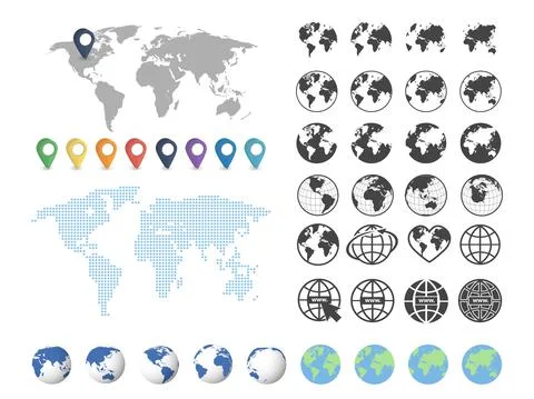 Set of globe and world map. Big set. Vector Stock Illustration