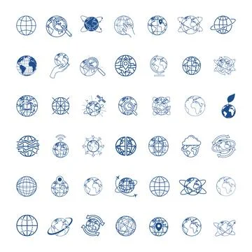 Set of globe and world map icons Stock Illustration