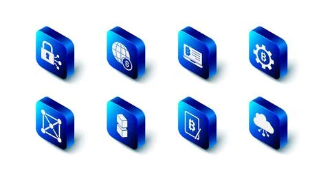 Set Globe Bitcoin, Mining bitcoin from laptop, Cryptocurrency, cloud mining 스톡 일러스트