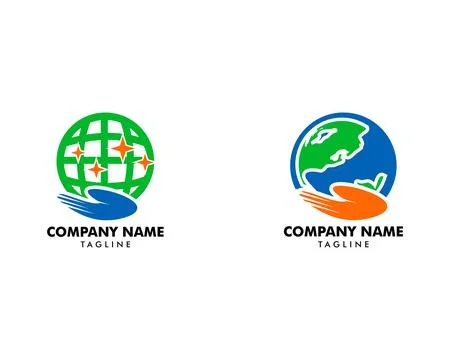 Set of Globe Care Logo Design Element 库存插图