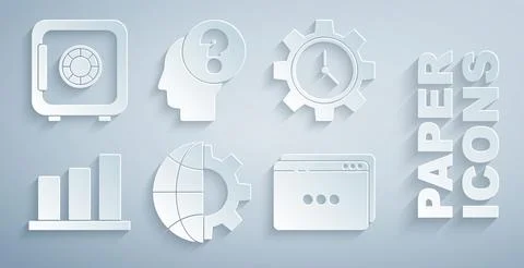 Set Globe of the Earth and gear, Time Management, Pie chart infographic, We.. Stock Illustration