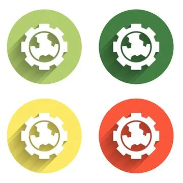 Set Globe of the Earth and gear or cog icon isolated with long shadow backg.. Stock Illustration