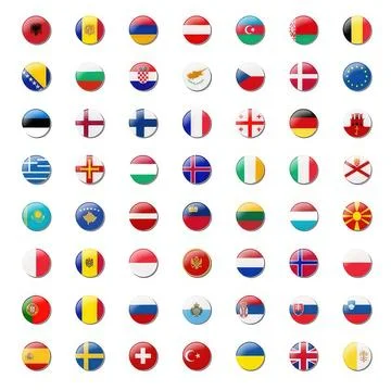 Set of globe icons with flags of different countries Stock Illustration