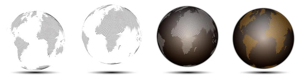 Set of globes of earth in vector round line art shape. Globes of world map .. Stock Illustration