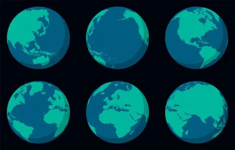 Set of globes of Earth. World map in globe shape. Vector illustration. Stock Illustration