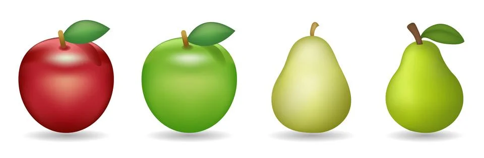 Set of glossy 3d apple and pear icons Stock Illustration