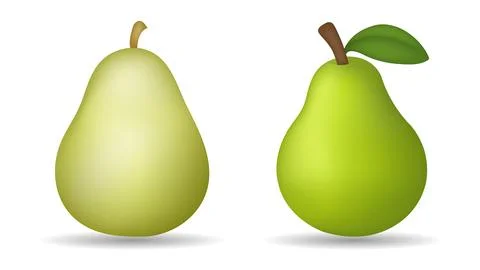 Set of glossy 3d green pear icons in different styles with stems and leaves Иллюстрация