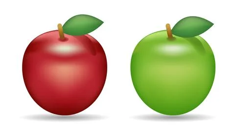 Set of glossy 3d red and green apple icons with realistic leaves イラスト素材