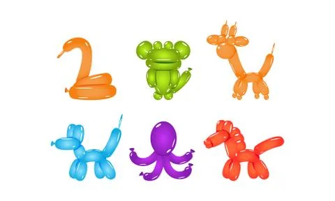 Set of glossy balloons in shape of different animals. Flat vector elements for イラスト素材