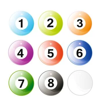 Set of glossy billiard balls isolated over white background Stock Illustration