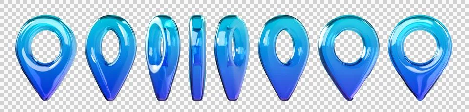 Set of glossy blue 3D map location pin icons Stock Illustration