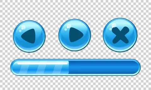 Set of glossy blue circular interface buttons and a loading progress bar fo.. Stock Illustration