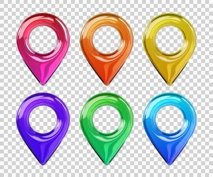 Set of glossy colored 3D map location pin icons イラスト素材