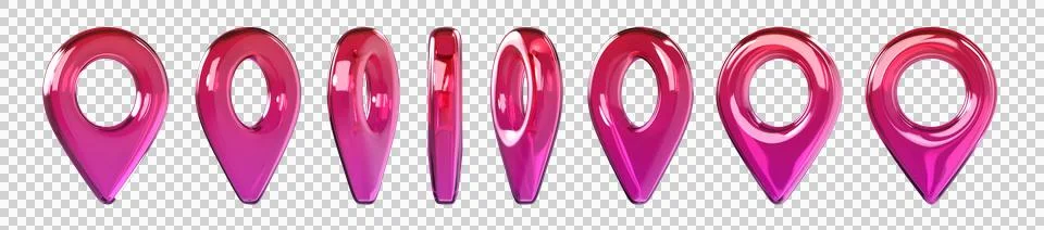 Set of glossy pink 3D map location pin Ilustración de archivo