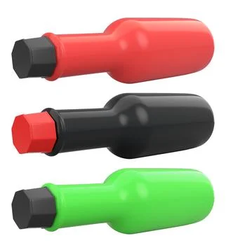 Set of glossy plastic sauce bottles with colorful caps, isolated on a white Stock Illustration