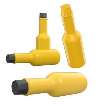 Set of glossy plastic sauce bottles with colorful caps, isolated on a white b Stock Illustration