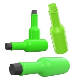 Set of glossy plastic sauce bottles with colorful caps, isolated on a white b Stock Illustration