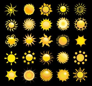Set of glossy sun images vector illustration Stock Illustration