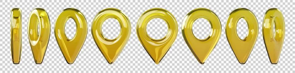 Set of Glossy yellow 3D map location pin icon イラスト素材