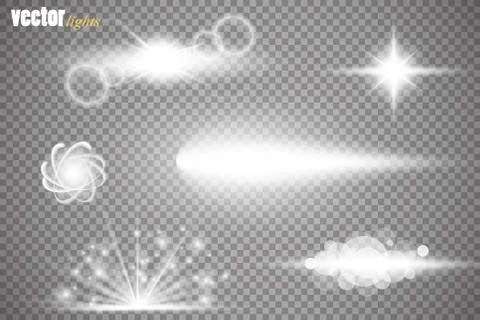 Set of glow light effect stars bursts with sparkles isolated on transparent b Illustrazione stock