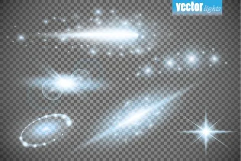 Set of glow light effect stars bursts with sparkles isolated on transparent b Stock-Illustration