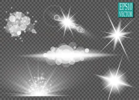 Set of glow light effect stars bursts with sparkles isolated on transparent b Stock-Illustration